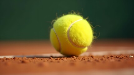 Tennis ball bouncing off the court, close up