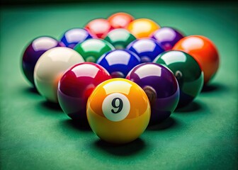 Colorful 9 Ball Clip Art for Billiards and Pool Games, Ideal for Graphic Design and Marketing Use