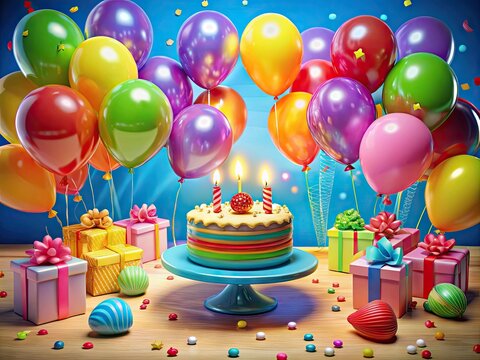 Colorful 40th Birthday Clipart with Balloons, Cake, and Festive Decorations for Celebrations