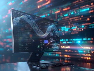 DNA Sequence Transformation into Coded Data on Computer Screen Illustrating DNA Data Storage Concept