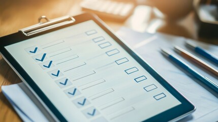 Digital checklist on a tablet boosts productivity and organizes workplace tasks