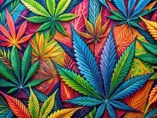 Colorful Abstract Pothead Wallpaper with Cannabis Leaves and Artistic Patterns for Modern Spaces