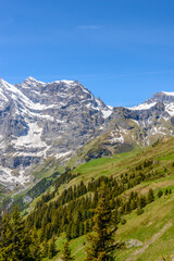The Swiss Alps at Murren, Switzerland. Jungfrau Region. The valley of Lauterbrunnen from Interlaken.