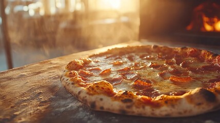 Sizzling hot pizzas straight from the oven, captured in stunning 4K Ultra HD. They rest on a rustic wooden table, tantalizingly close.