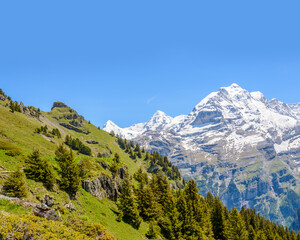 The Swiss Alps at Murren, Switzerland. Jungfrau Region. The valley of Lauterbrunnen from Interlaken.