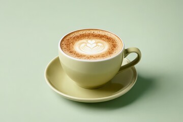 Fototapeta premium a cup of coffee on a saucer on a green background