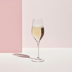 Fototapeta premium a glass of champagne on a pink background