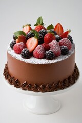 a chocolate cake with fresh berries on top