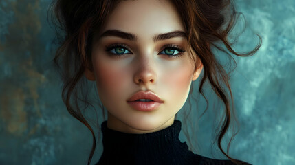 Naklejka premium Portrait Illustration of Woman with Green Eyes