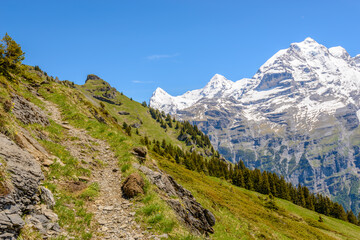 The Swiss Alps at Murren, Switzerland. Jungfrau Region. The valley of Lauterbrunnen from Interlaken.