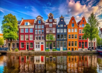Obraz premium Colorful Amsterdam Houses Along the Canals Showcasing Dutch Architecture and Charming Urban Life