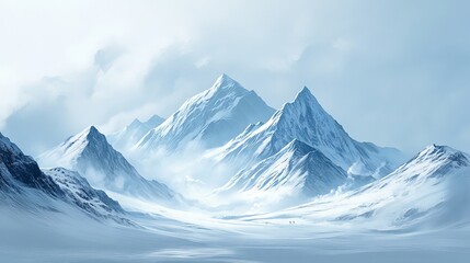Snow-covered peaks rise majestically against the backdrop of the wintery Alps.