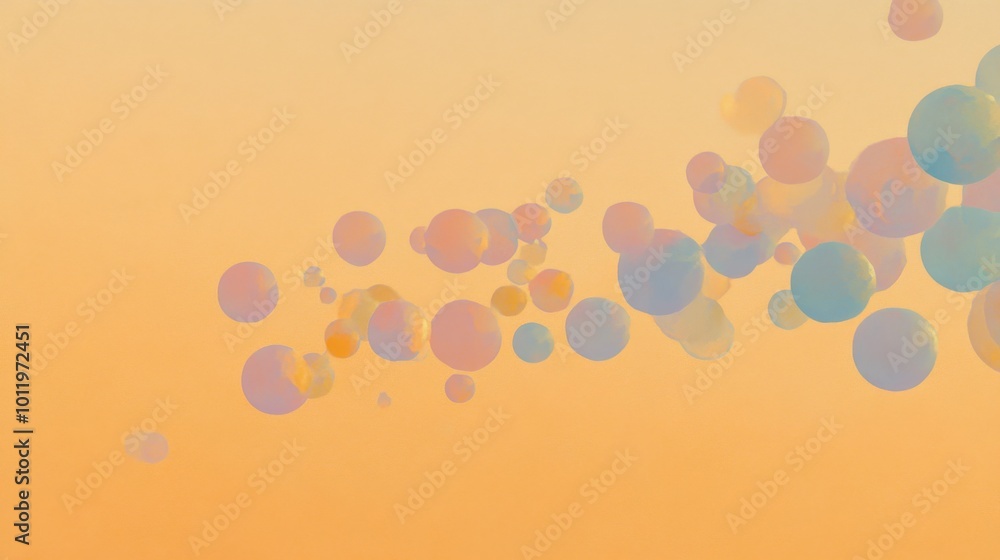 Poster colorful bubbles float gently on a soft peach gradient evoking tranquility