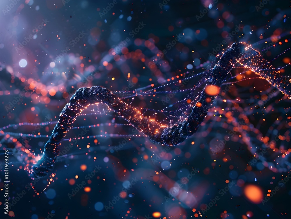 Aufkleber futuristic visualization of dna based digital data retrieval process