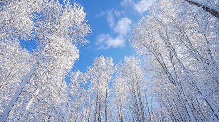Snow-covered trees and a stunning blue sky create a picturesque winter scene in Quebec, Canada.