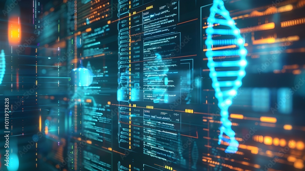 Poster digital interface with dna strand for secure data storage and encoding process