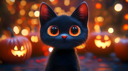 Cute Black Cat Halloween Illustration