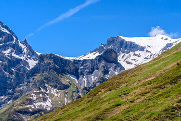 The Swiss Alps at Murren, Switzerland. Jungfrau Region. The valley of Lauterbrunnen from Interlaken.