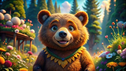 Colorful and Playful Images of a Cartoonish Bear Character in Various Fun and Whimsical Settings