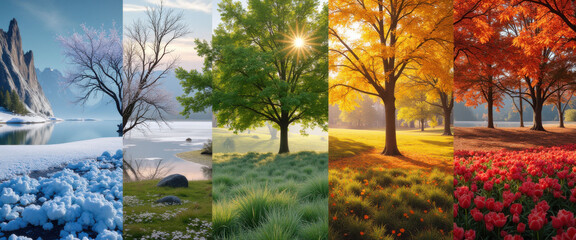 Seasons changing through colorful landscape transformations