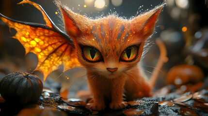 Orange Cat with Wings Illustration