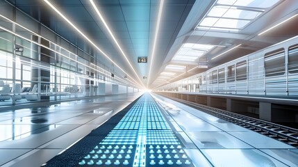 Obraz premium Futuristic Train Station with Energy Harvesting Floor Tiles Powering the Movement of Passengers