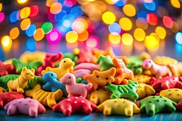Colorful Animal Crackers on a Bright Background Creating a Fun and Playful Snack Experience