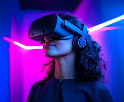 A woman wearing a VR glasses