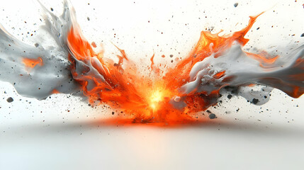 Abstract 3D Explosion - Orange and Grey Swirls with White Background
