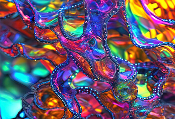 Fototapeta premium background twisted textures of 3D pearlescent neon glass and metal in abstract chaotic structure