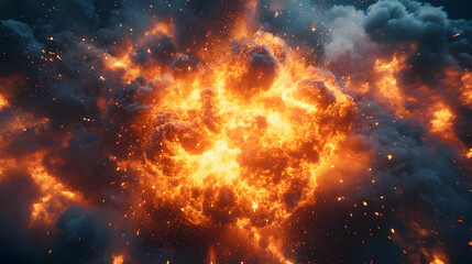 Fiery Explosion with Smoke and Sparks 3D Illustration