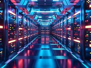 Futuristic Quantum Server Room Powering the Global Internet Backbone
