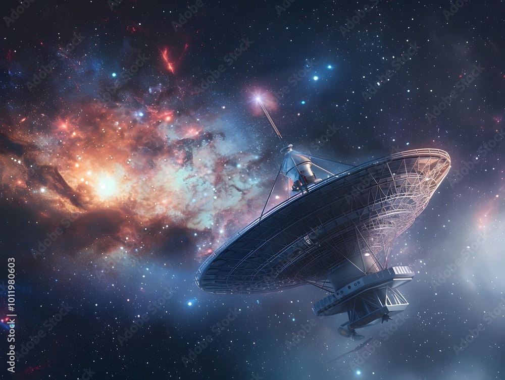 Aufkleber massive interstellar communication relay station floating in deep space beaming across galaxy