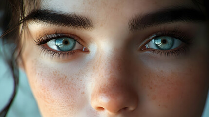 Close-up of Blue Eyes with Freckles 3D Illustration