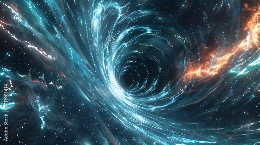 Poster cosmic wormhole transmitting interstellar communication through swirling energy fields