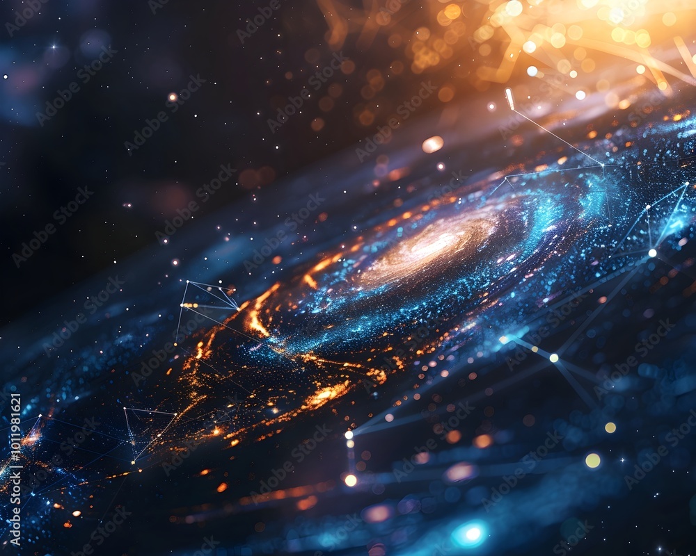 Poster holographic display of milky way galaxy s interstellar communication network connecting diverse civi