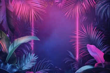 Lush Tropical Neon Background with Vibrant Foliage
