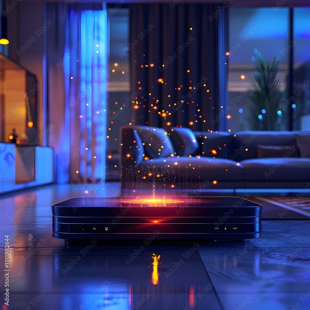 Aufkleber glowing quantum internet router in futuristic high tech home symbolizing next gen connectivity and s