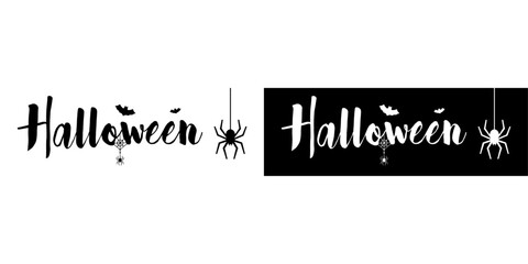 ofvs744 OutlineFilledVectorSign ofvs - happy halloween lettering calligraphy vector icon . spider and bats . isolated transparent . black outline and filled version . AI 10 / EPS / PNG . g12090