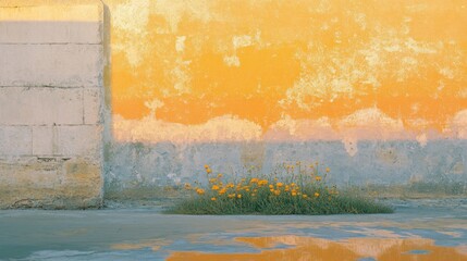 Naklejka premium Bright wildflowers flourish in golden light standing out against a textured backdrop