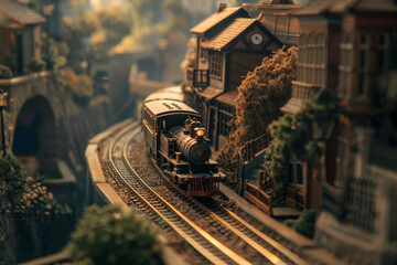 A train is traveling down a track in front of a house