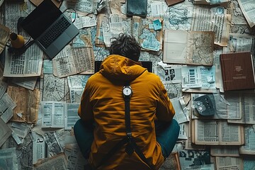 Freelance developer enhancing productivity and time management surrounded by documents and tech