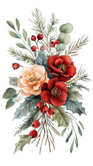 Christmas watercolor elements, bouquet of flowers