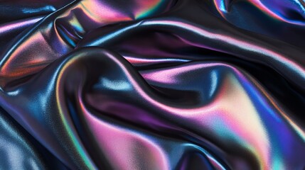 Fototapeta premium Shimmering like a celestial beacon, this lustrous black silk fabric captivates with its iridescent glow. Its taffeta-inspired body boasts a pristine surface that evokes a surreal, ethereal ambiance. 