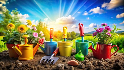 Colorful Children's Gardening Tools and Soil for Fun Outdoor Activities and Nature Exploration