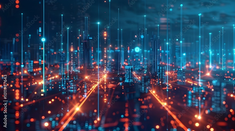Poster futuristic smart grid with blockchain securing energy transactions and managing decentralized produc