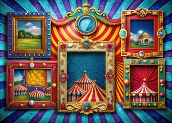 Obraz premium Colorful circus frames with decorative elements for creative projects, invitations, and designs