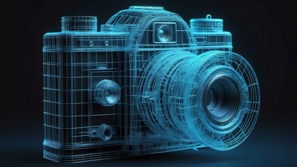 3d wireframe model of a vintage camera design concept background