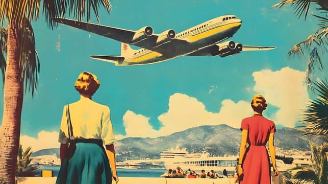 A nostalgic poster for a fictional travel destination in the 1950s