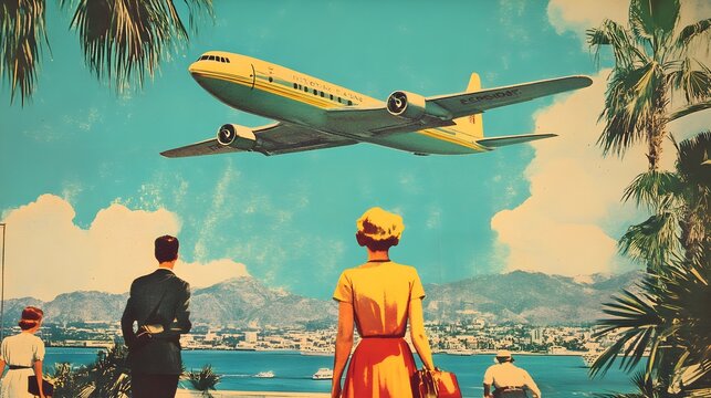 A nostalgic poster for a fictional travel destination in the 1950s